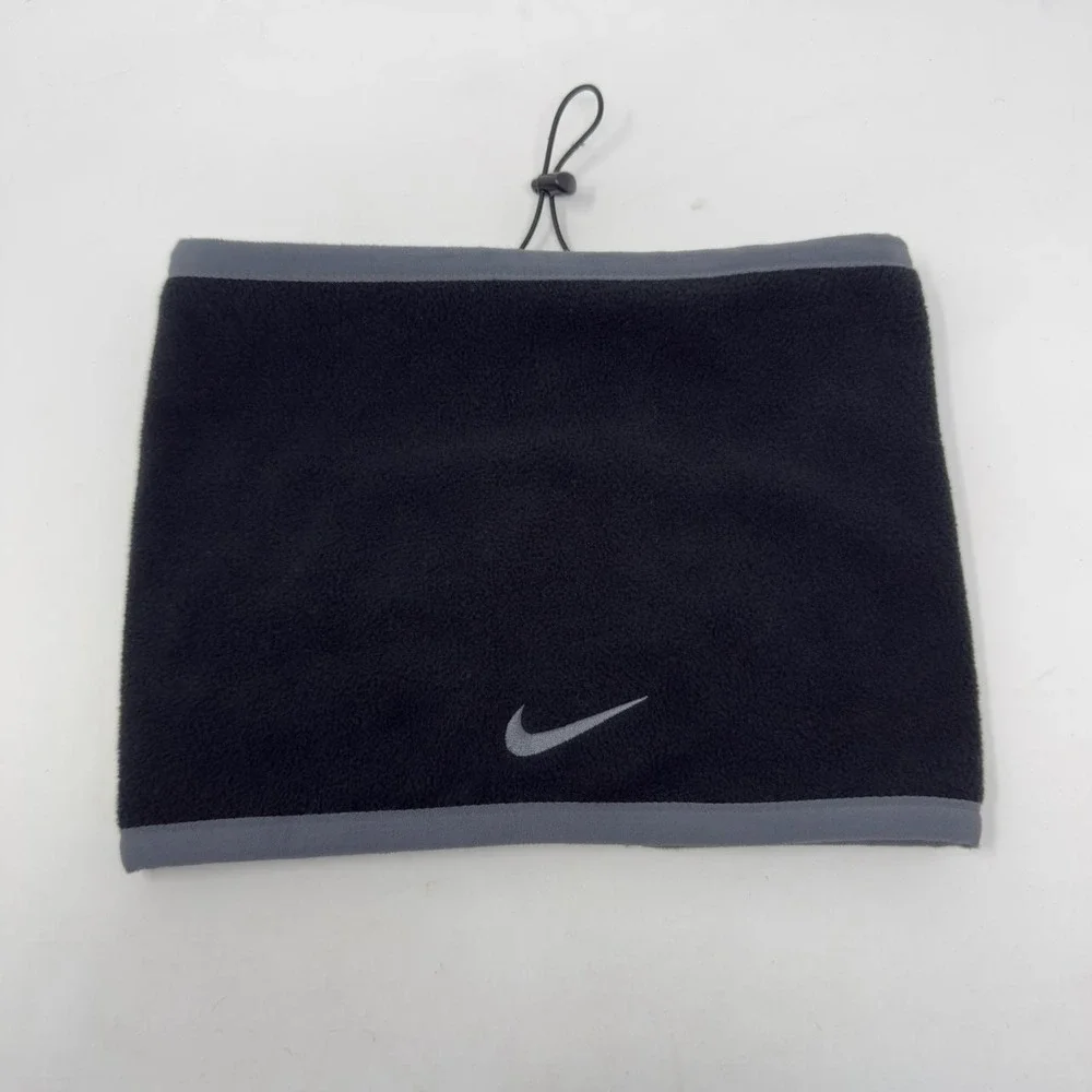 Nike Reversible Fleece Neck Warmer Gaiter Black Grey Waffle Grid Adjustable‎